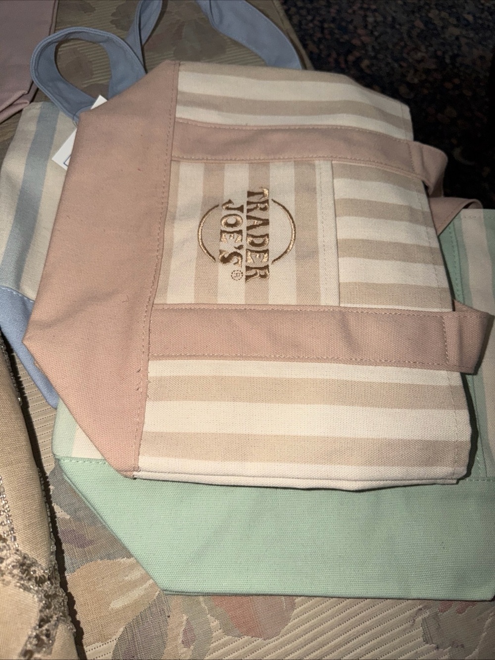 Trader Joe's Pink and Cream Striped Tote Bag